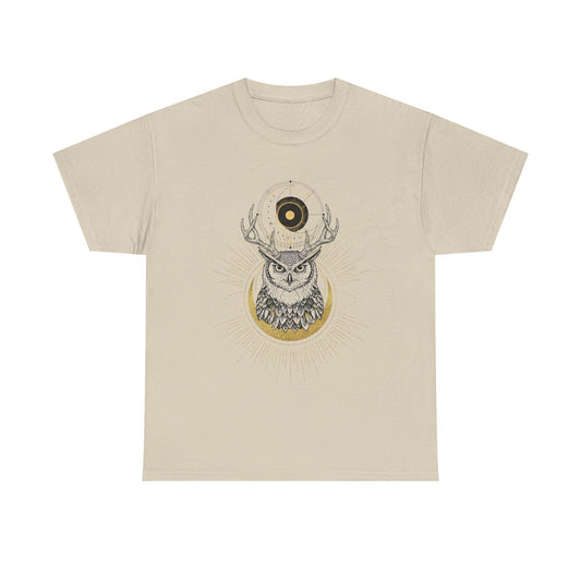 Nature Lover Forest Spirit Tee | Etched Antler Owl Design | Rustic Cottagecore Mystical Gift Occult Witchcraft Folk Art