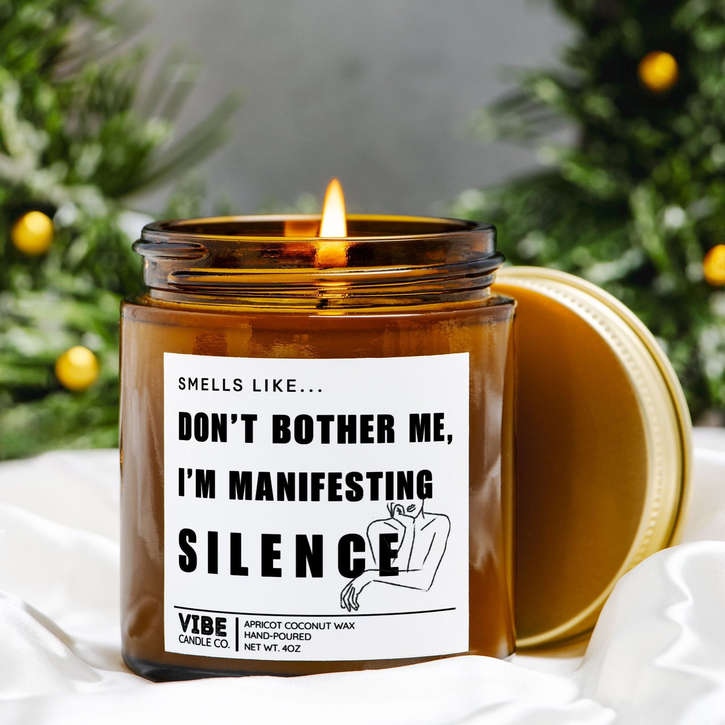 Vibe Candle Co. Hand-Poured Apricot Coconut Wax Candle, Manifesting Silence, Humor Scented, 4 oz
