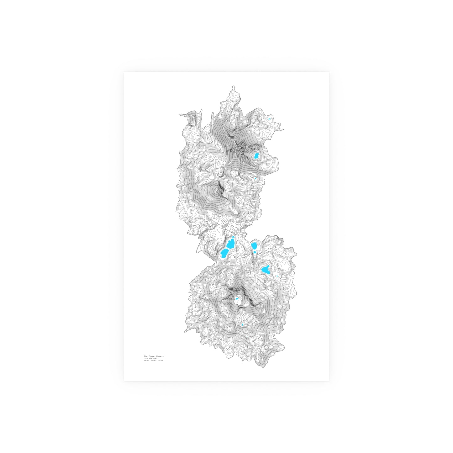 Geographic Art Print, Elegant Map Decor, Modern Home Decor, Unique Wall Art, Gift for Nature Lovers, Three Sisters Topo