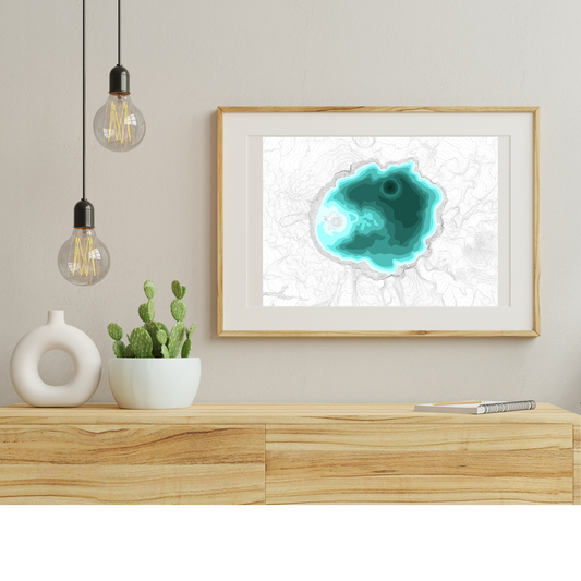Crater Lake Line Art Print, Mountain Lake Decor, Modern Home, PNW Cascade Mountains, Central Oregon
