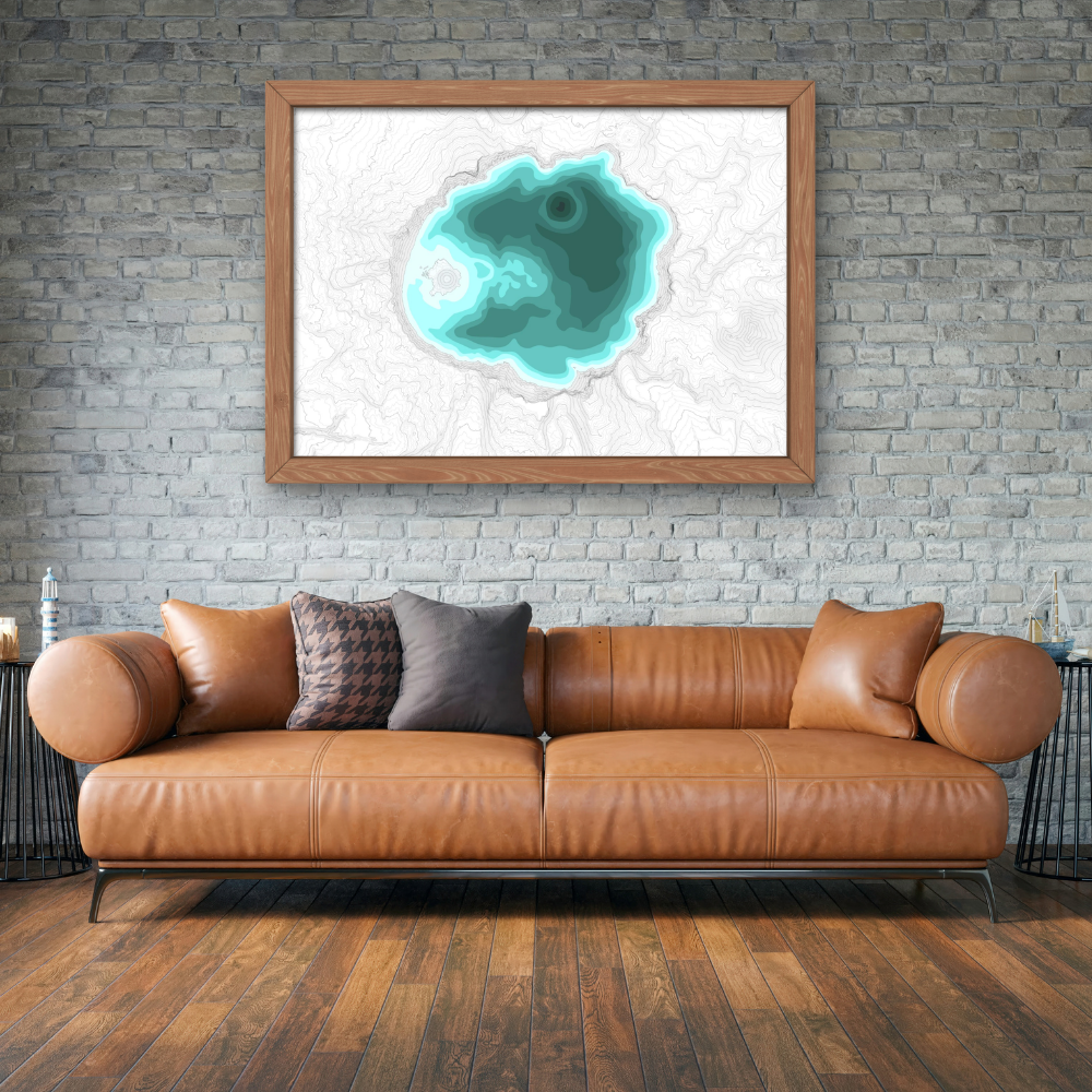 Crater Lake Line Art Print, Mountain Lake Decor, Modern Home, PNW Cascade Mountains, Central Oregon
