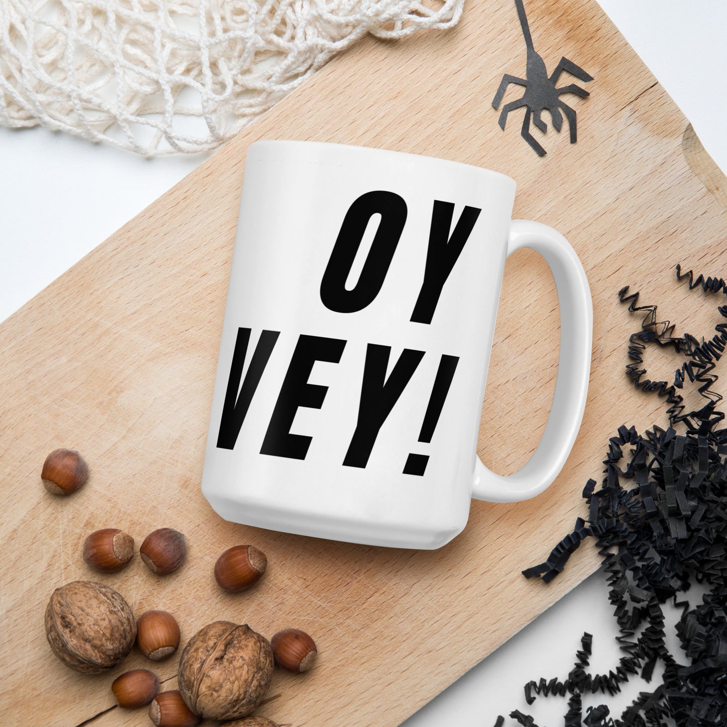 Funny Jewish Coffee Mug, White Ceramic OY VEY Design, Large Novelty Tea Cup, Humorous Gift