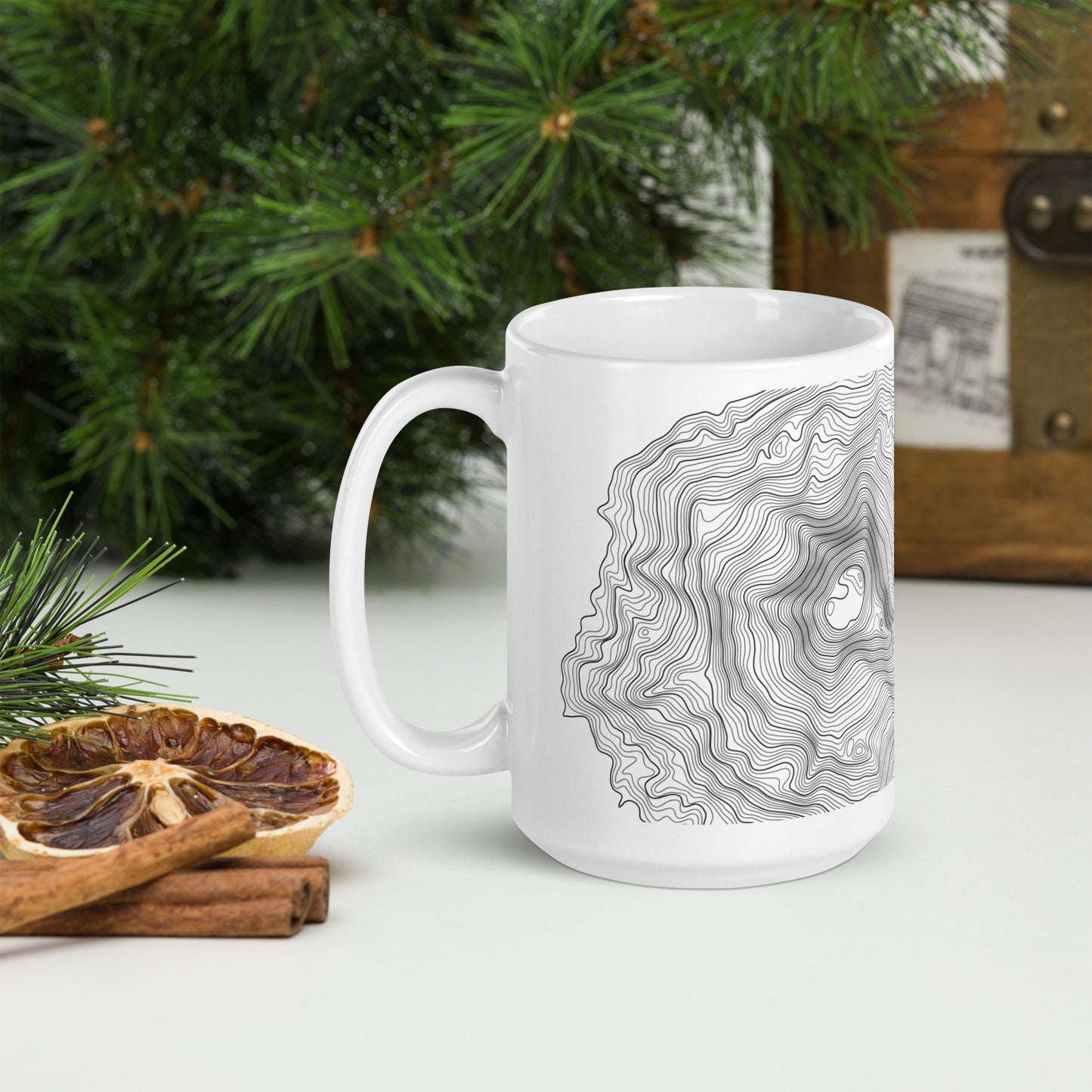 South Sister Topographic Map Coffee Mug, White Ceramic, Mountain Coordinates Design with Elevation