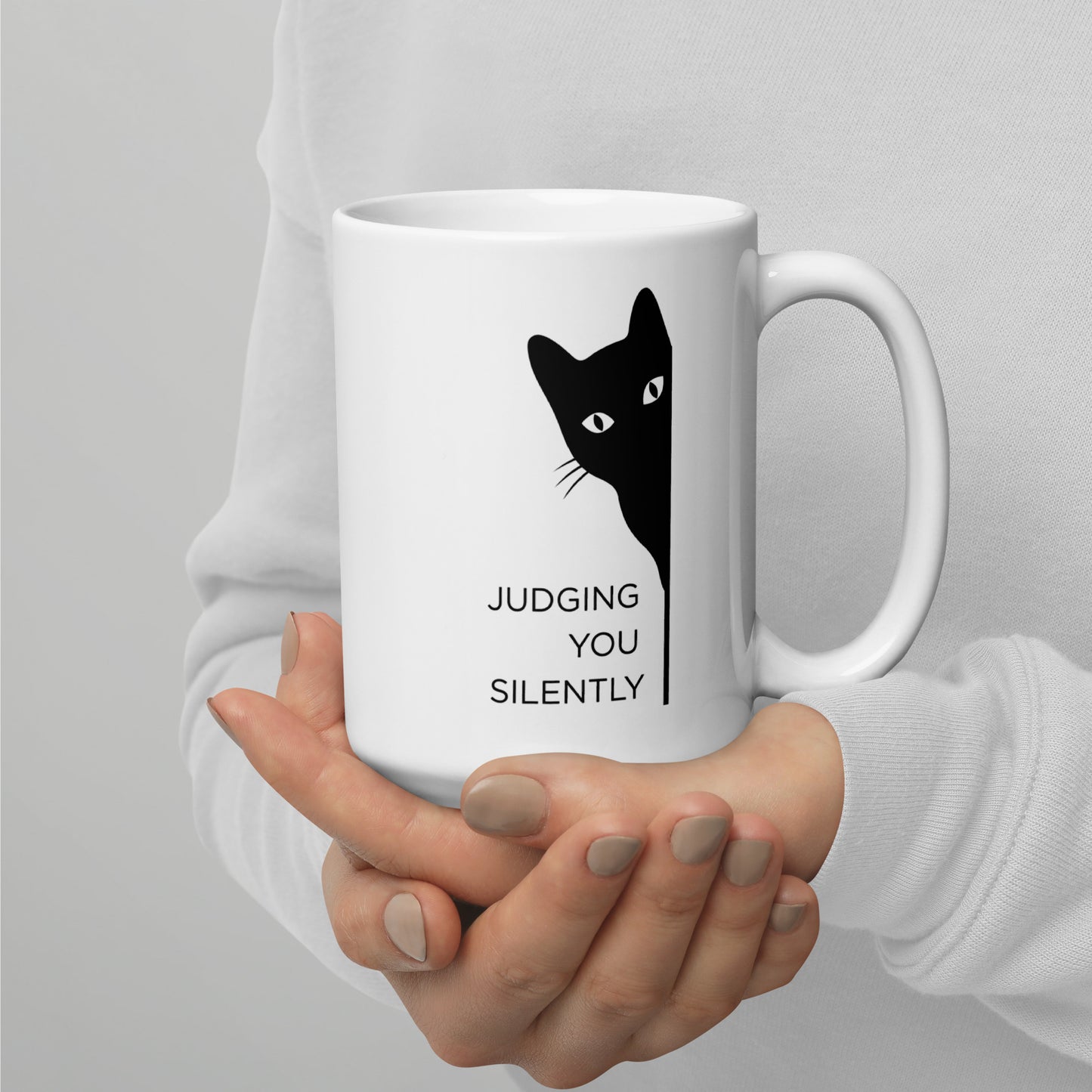 Snark Cat Minimalist Ceramic Mug - Judging you Silently