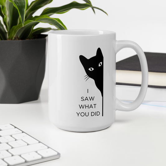Snark Cat Minimalist Ceramic Mug - I Saw What You Did