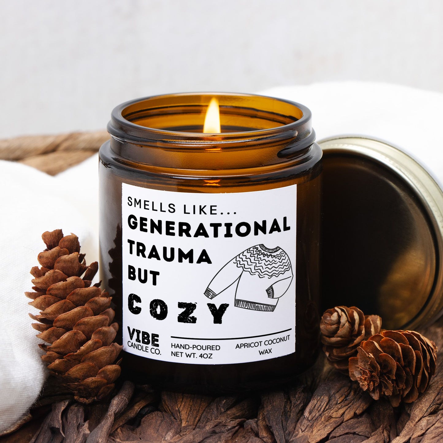 Vibe Candle Co. Hand-Poured Apricot Coconut Wax Candle, Dark Jewish humor candle