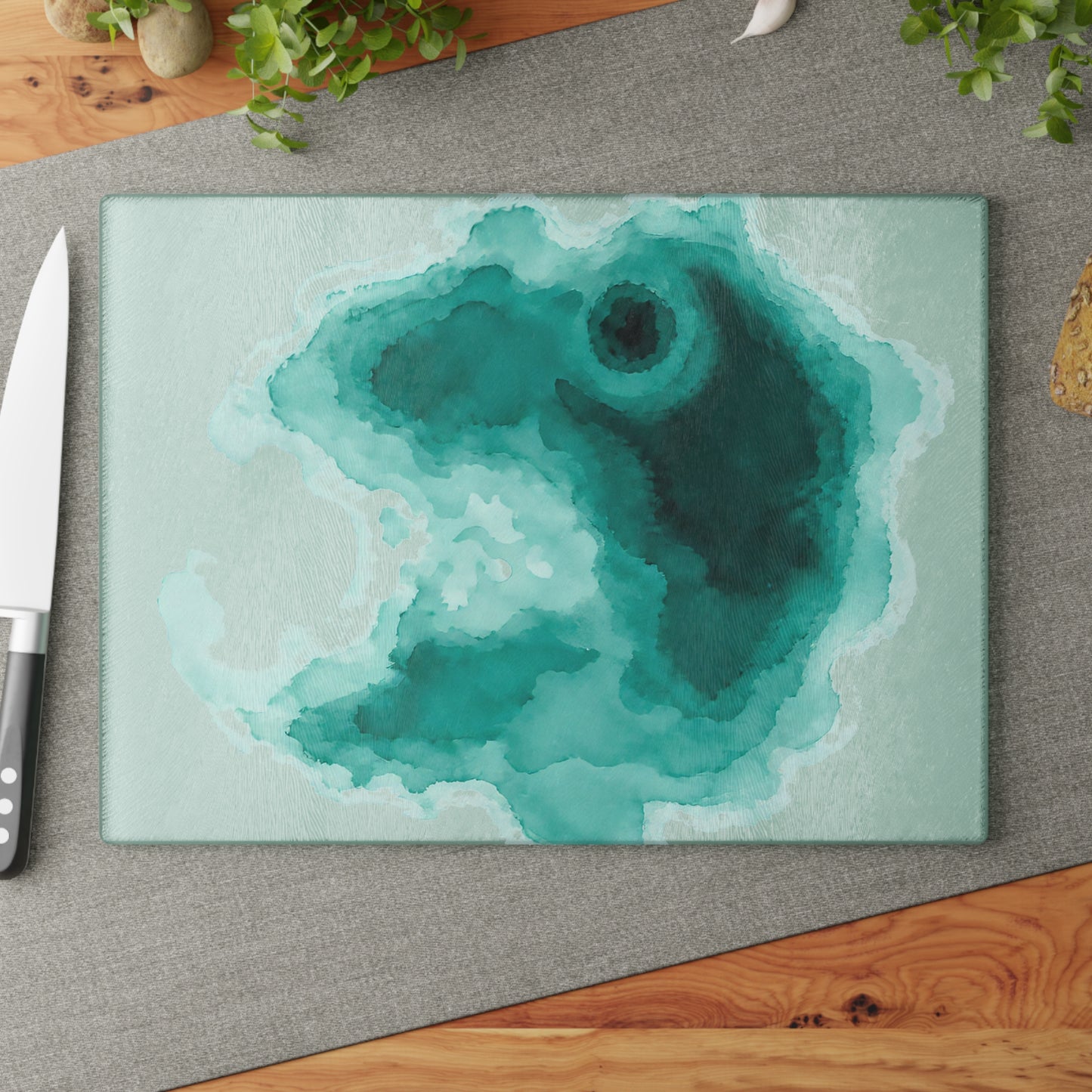 Durable Tempered Glass Cutting Board - Crater Lake Watercolor