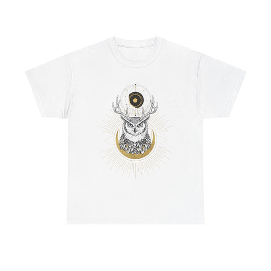 Nature Lover Forest Spirit Tee | Etched Antler Owl Design | Rustic Cottagecore Mystical Gift Occult Witchcraft Folk Art