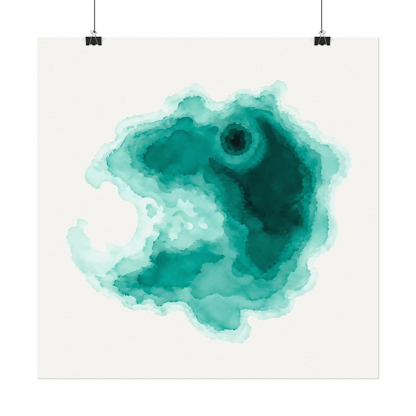 Crater Lake | Teal Watercolor Abstract Poster | Matte Art Print on Watercolor Paper