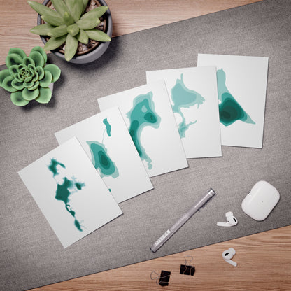 Cascade Lakes Greeting Cards Set of 5 | Oregon Lake Depth Map Art Cards | PNW Nature Cards with Envelopes | Cascade Lakes Highway