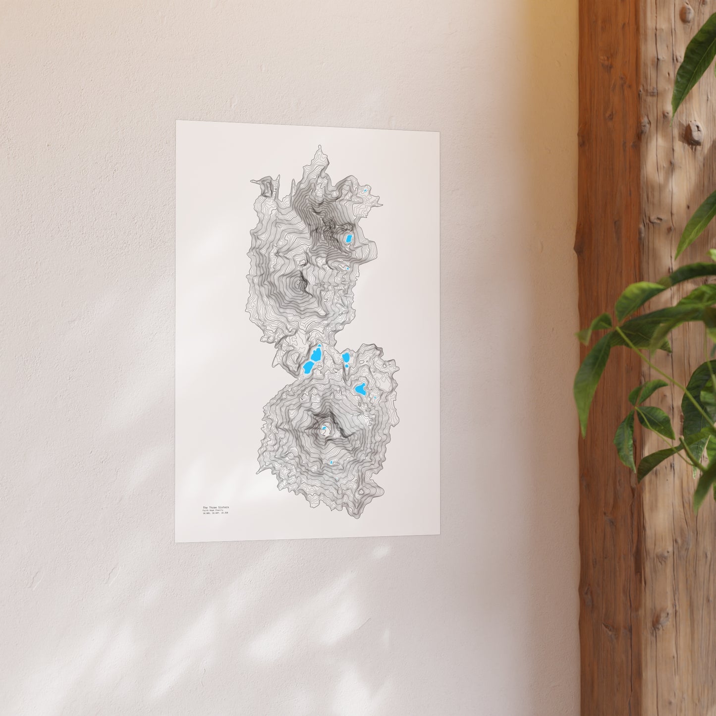 Geographic Art Print, Elegant Map Decor, Modern Home Decor, Unique Wall Art, Gift for Nature Lovers, Three Sisters Topo