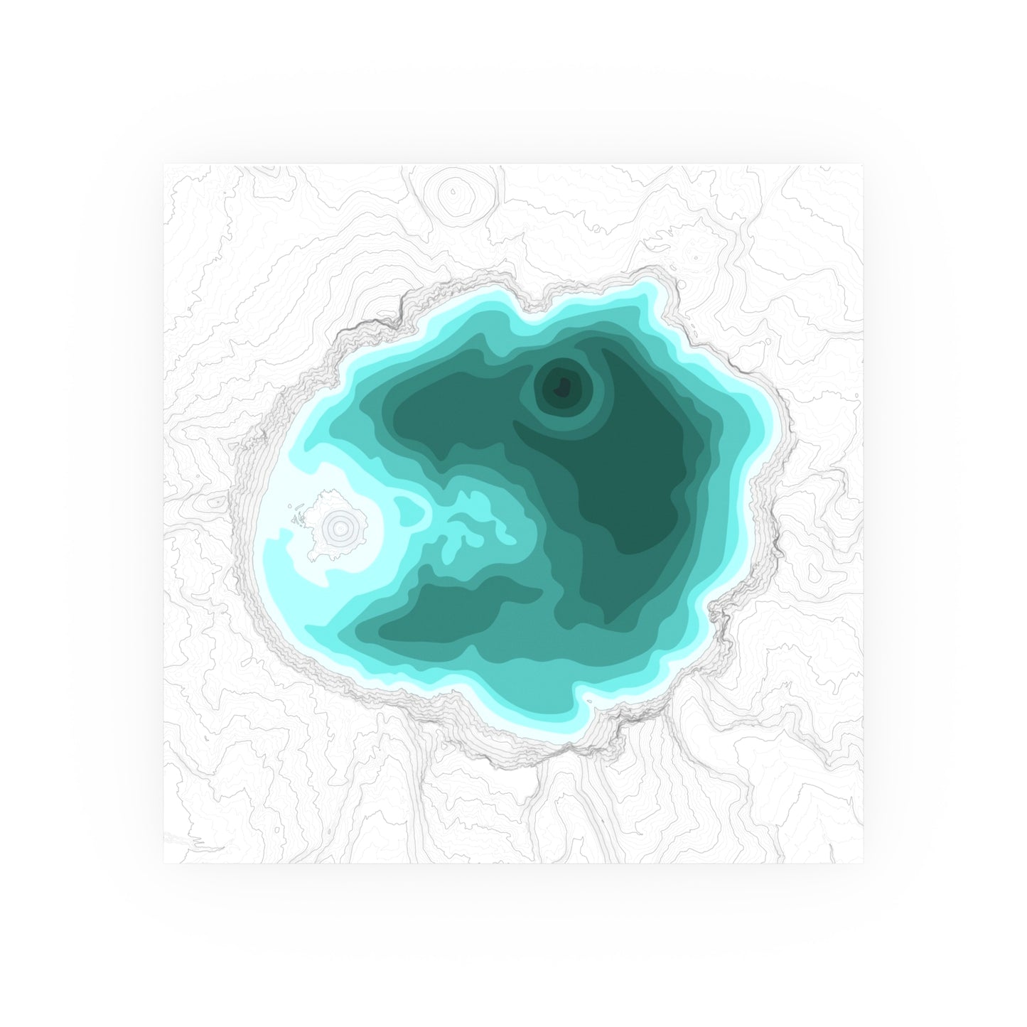 Crater Lake Line Art Print, Mountain Lake Decor, Modern Home, PNW Cascade Mountains, Central Oregon