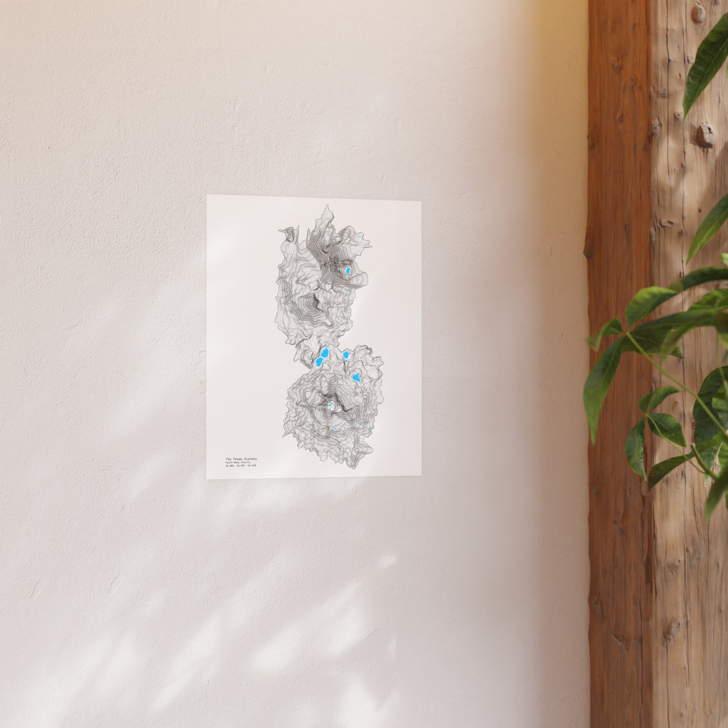 Geographic Art Print, Elegant Map Decor, Modern Home Decor, Unique Wall Art, Gift for Nature Lovers, Three Sisters Topo