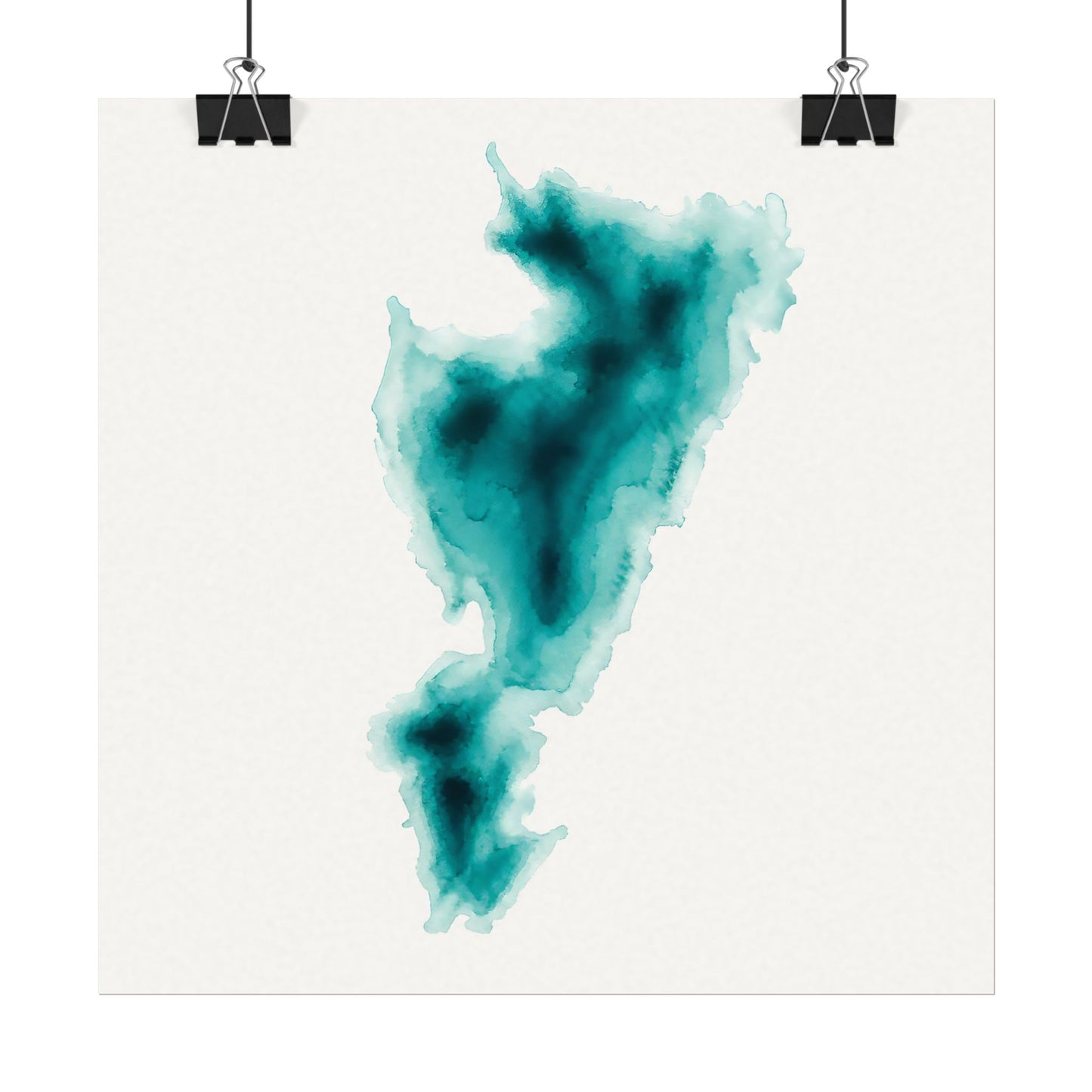 Waldo Lake Oregon Cascades | Teal Watercolor Abstract Poster | Matte Art Print on Watercolor Paper