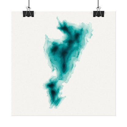 Waldo Lake Oregon Cascades | Teal Watercolor Abstract Poster | Matte Art Print on Watercolor Paper