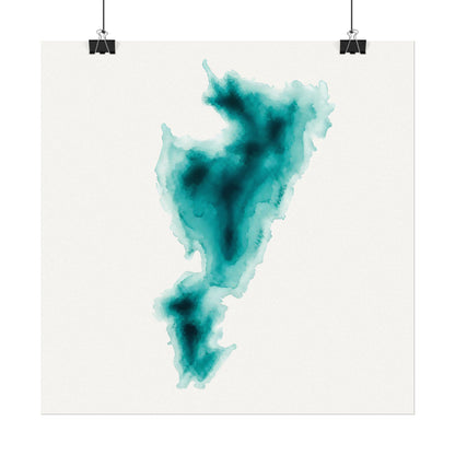 Waldo Lake Oregon Cascades | Teal Watercolor Abstract Poster | Matte Art Print on Watercolor Paper