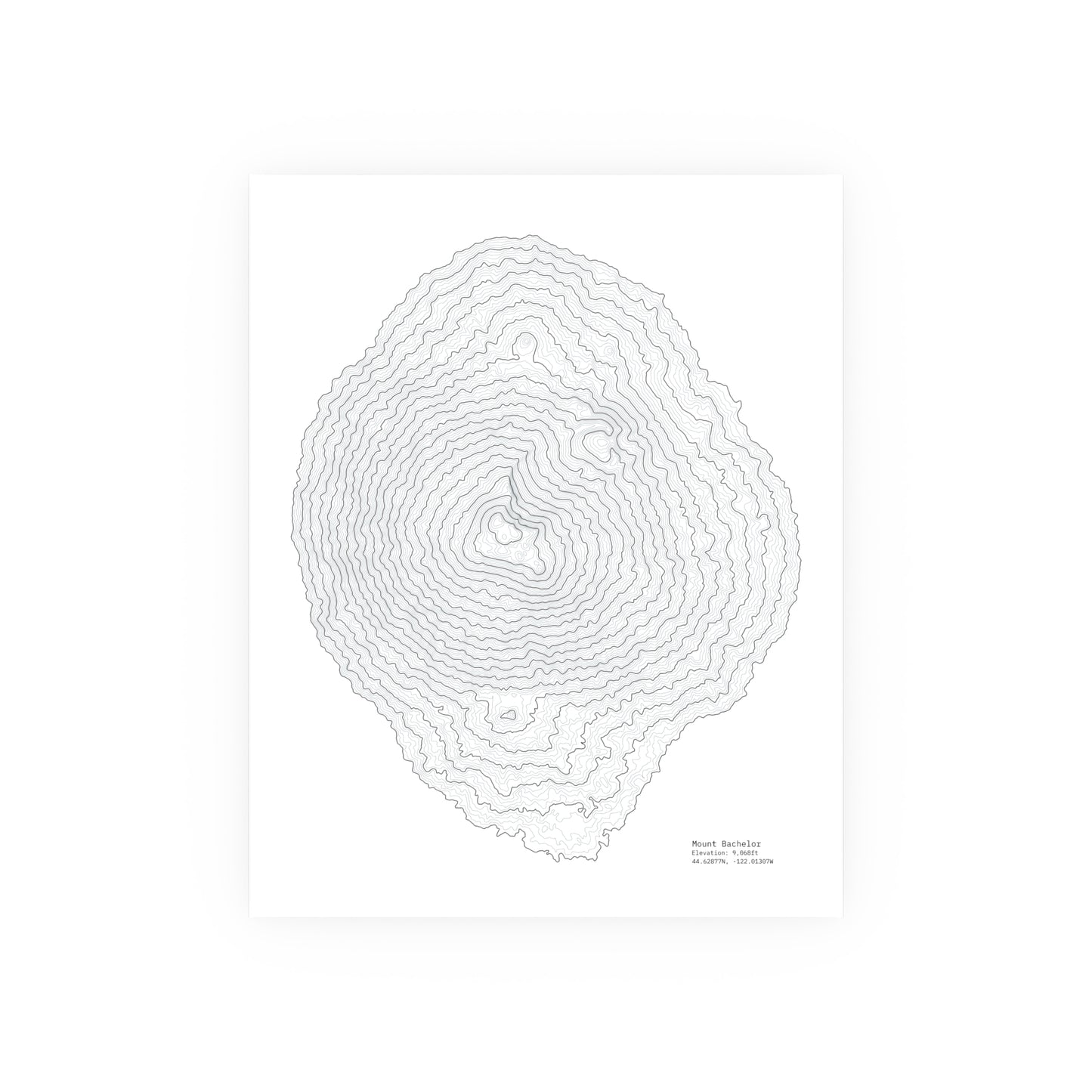 Mount Bachelor Topographic Satin Poster, Landscape Art Decor, Unique Gift, Wall Art, Hiking Decor, Home Office Decoration