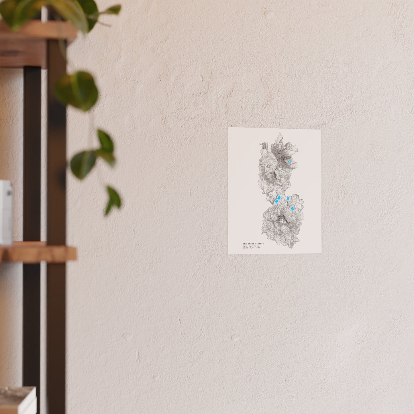 Geographic Art Print, Elegant Map Decor, Modern Home Decor, Unique Wall Art, Gift for Nature Lovers, Three Sisters Topo