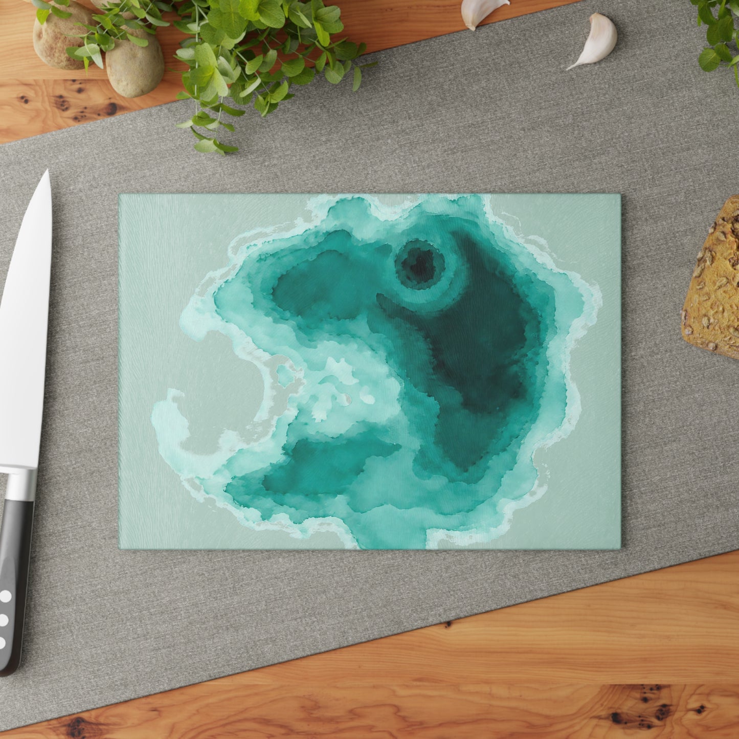 Durable Tempered Glass Cutting Board - Crater Lake Watercolor