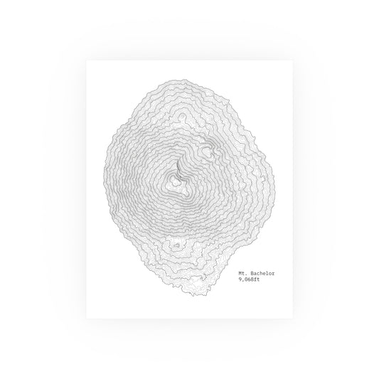 Mount Bachelor Topographic Satin Poster, Landscape Art Decor, Unique Gift, Wall Art, Hiking Decor, Home Office Decoration