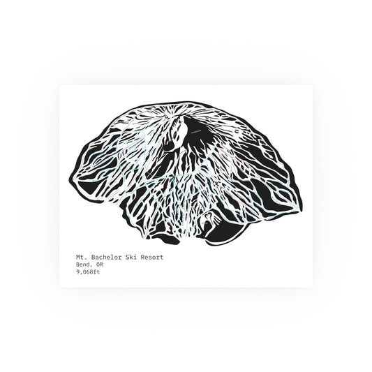 Mt. Bachelor Ski Resort, Line Art Matte Print, Mountain Decor, Modern Home, Gift for Ski Lovers, PNW Cascade Mountains, Oregon