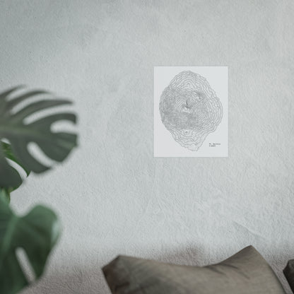 Mount Bachelor Topographic Satin Poster, Landscape Art Decor, Unique Gift, Wall Art, Hiking Decor, Home Office Decoration