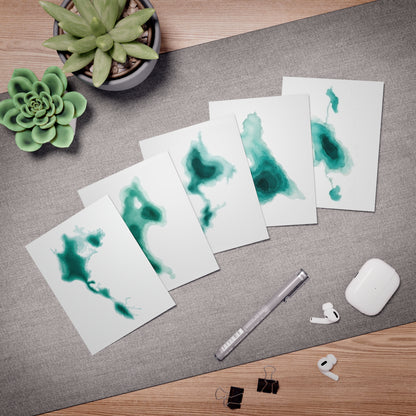 Cascade Lakes Greeting Cards Set of 5 | Bend Oregon Lakes Watercolor Depth Map Art Cards | PNW Nature Cards with Envelopes