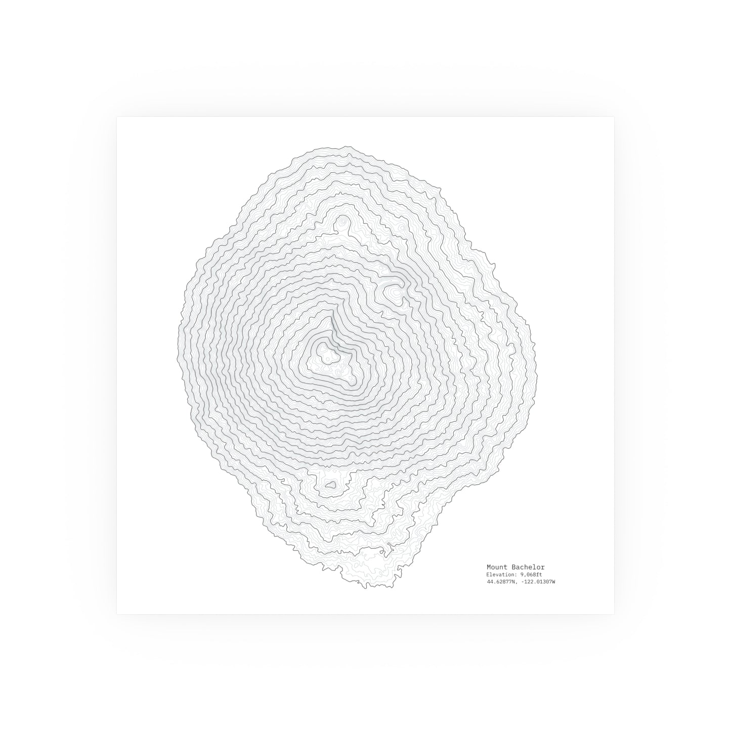 Mount Bachelor Topographic Satin Poster, Landscape Art Decor, Unique Gift, Wall Art, Hiking Decor, Home Office Decoration