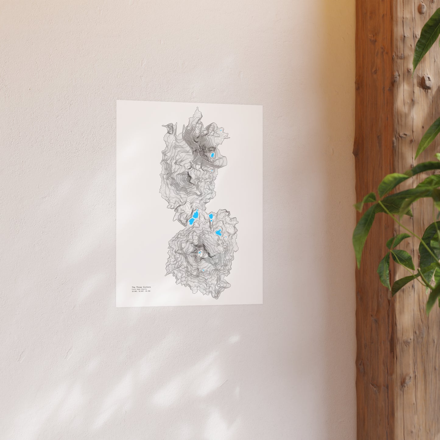 Geographic Art Print, Elegant Map Decor, Modern Home Decor, Unique Wall Art, Gift for Nature Lovers, Three Sisters Topo