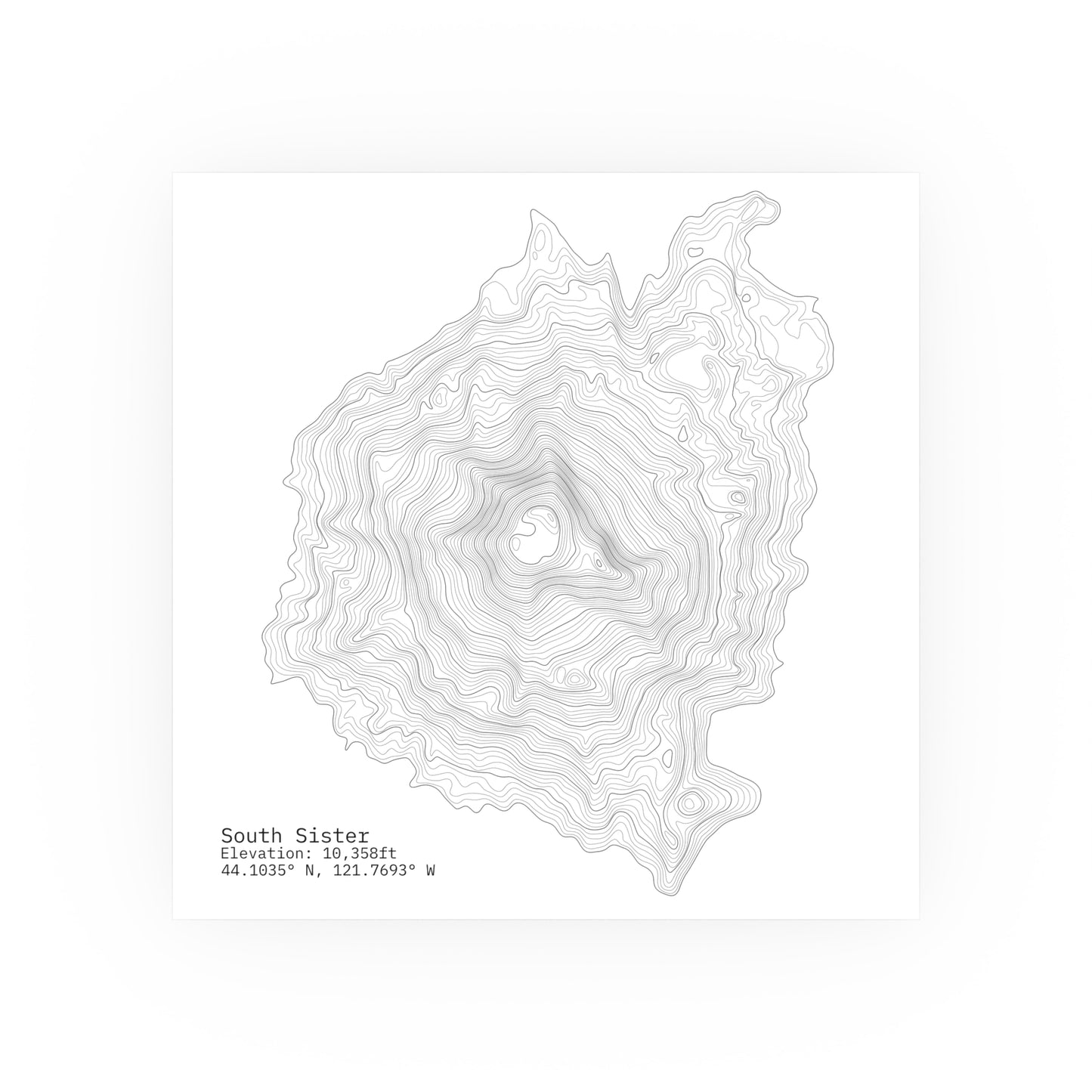 Poster, Topographic Map of South Sister Near Bend Oregon, Satin Print Wall Art Decor, Gift for Hiker, Map Lover, Wanderlust, Oregon Home