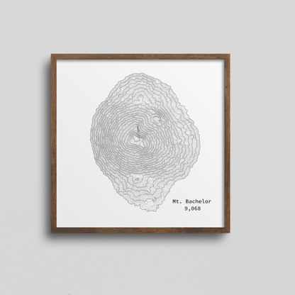 Mount Bachelor Topographic Satin Poster, Landscape Art Decor, Unique Gift, Wall Art, Hiking Decor, Home Office Decoration