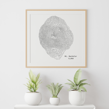 Mount Bachelor Topographic Satin Poster, Landscape Art Decor, Unique Gift, Wall Art, Hiking Decor, Home Office Decoration