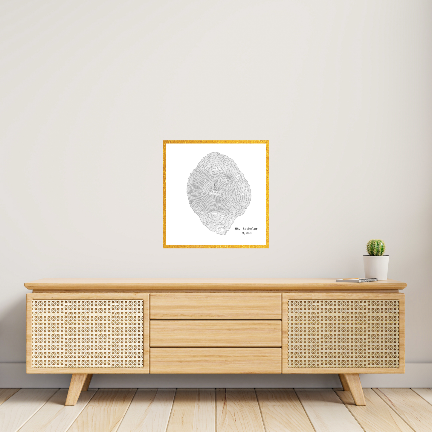 Mount Bachelor Topographic Satin Poster, Landscape Art Decor, Unique Gift, Wall Art, Hiking Decor, Home Office Decoration