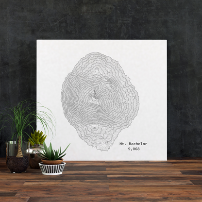 Mount Bachelor Topographic Satin Poster, Landscape Art Decor, Unique Gift, Wall Art, Hiking Decor, Home Office Decoration