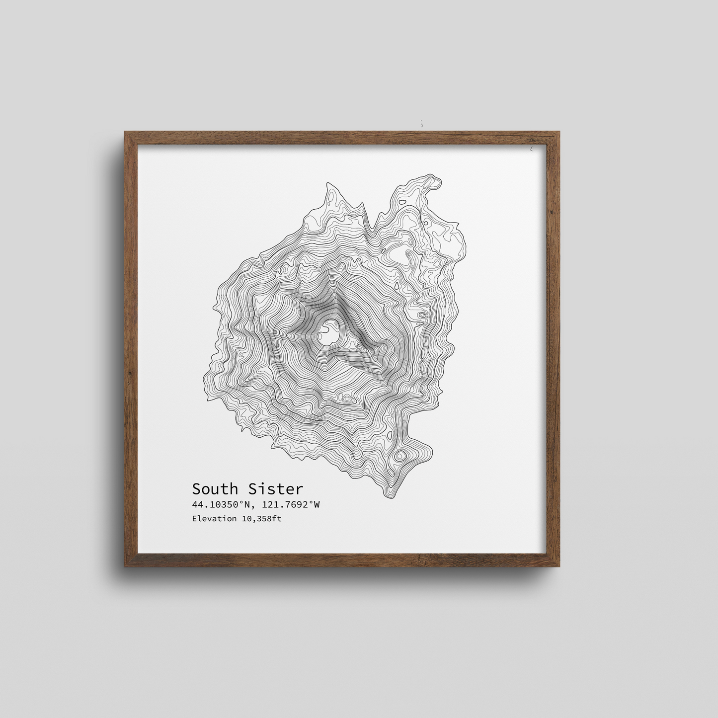 Poster, Topographic Map of South Sister Near Bend Oregon, Satin Print Wall Art Decor, Gift for Hiker, Map Lover, Wanderlust, Oregon Home