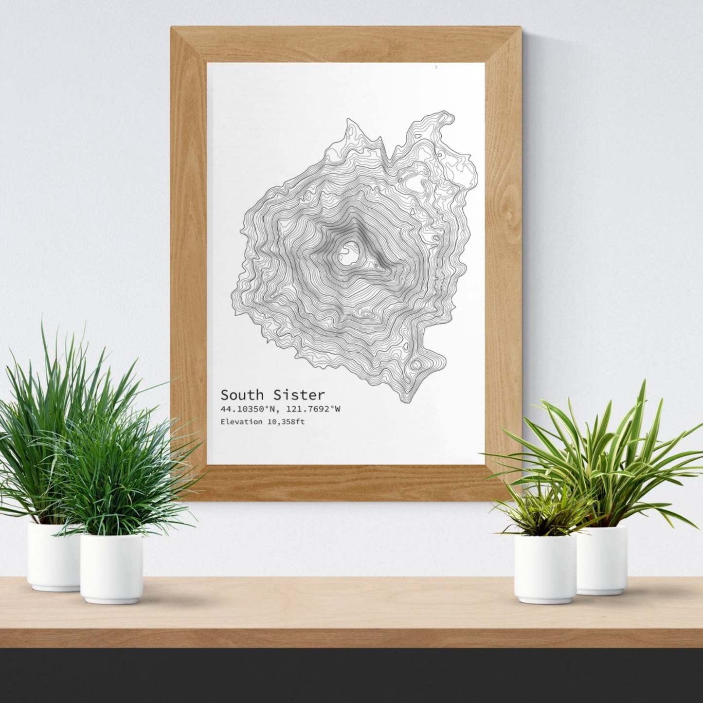 Poster, Topographic Map of South Sister Near Bend Oregon, Satin Print Wall Art Decor, Gift for Hiker, Map Lover, Wanderlust, Oregon Home