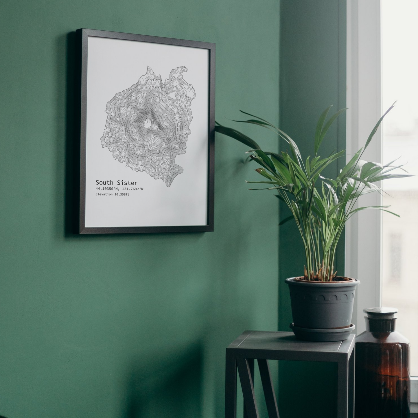 Poster, Topographic Map of South Sister Near Bend Oregon, Satin Print Wall Art Decor, Gift for Hiker, Map Lover, Wanderlust, Oregon Home