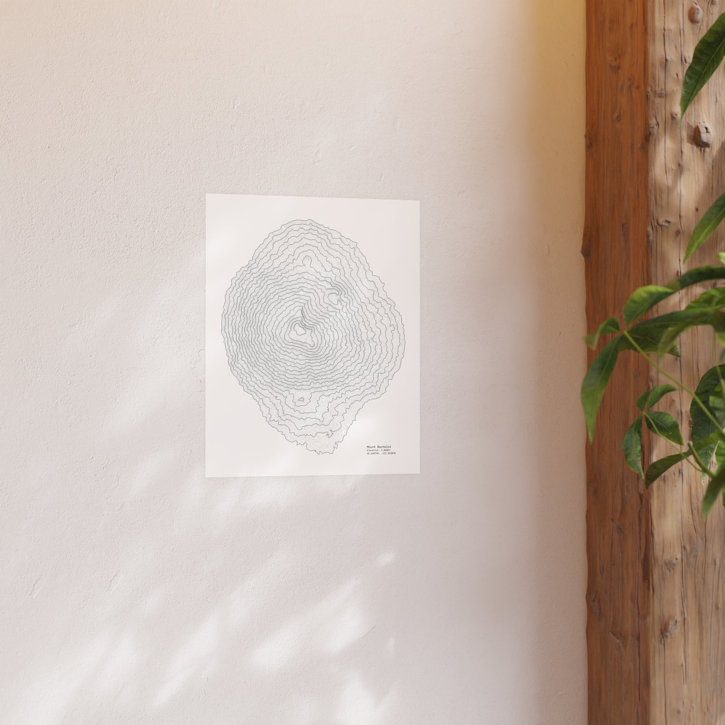 Mount Bachelor Topographic Satin Poster, Landscape Art Decor, Unique Gift, Wall Art, Hiking Decor, Home Office Decoration