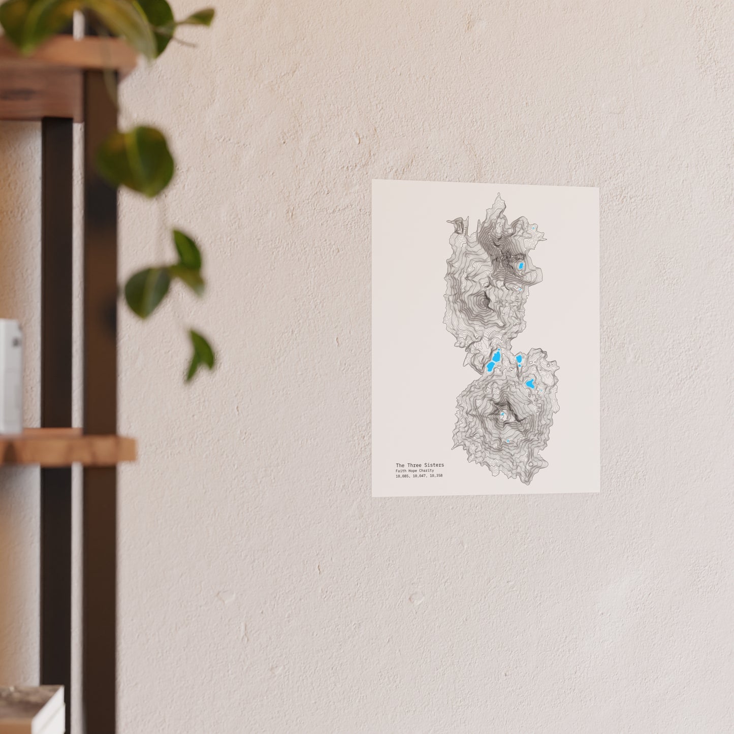 Geographic Art Print, Elegant Map Decor, Modern Home Decor, Unique Wall Art, Gift for Nature Lovers, Three Sisters Topo