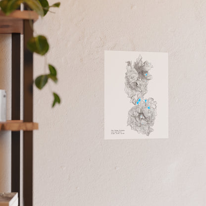 Geographic Art Print, Elegant Map Decor, Modern Home Decor, Unique Wall Art, Gift for Nature Lovers, Three Sisters Topo