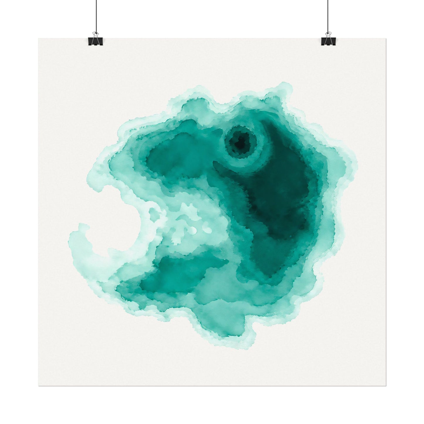 Crater Lake | Teal Watercolor Abstract Poster | Matte Art Print on Watercolor Paper
