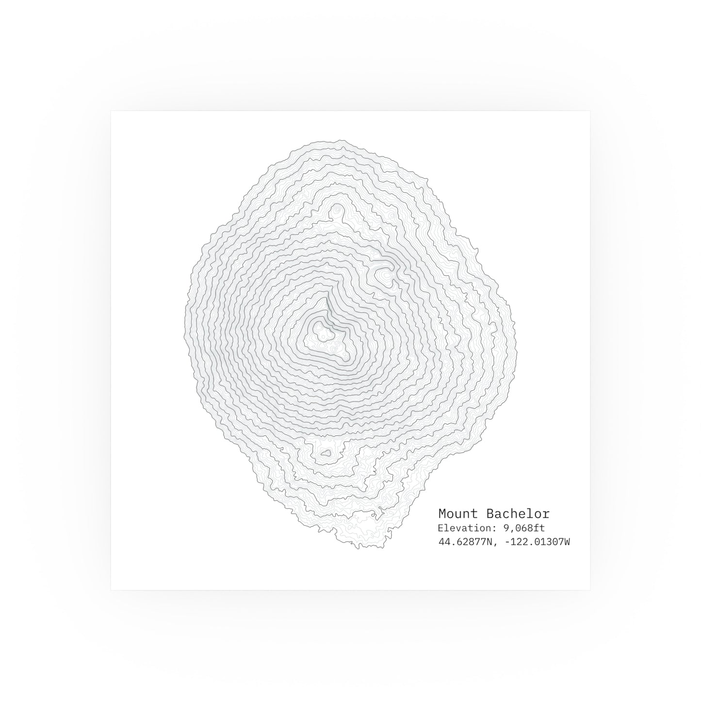 Mount Bachelor Topographic Satin Poster, Landscape Art Decor, Unique Gift, Wall Art, Hiking Decor, Home Office Decoration