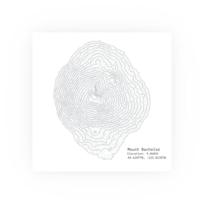 Mount Bachelor Topographic Satin Poster, Landscape Art Decor, Unique Gift, Wall Art, Hiking Decor, Home Office Decoration