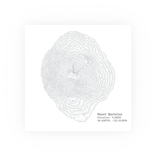Mount Bachelor Topographic Satin Poster, Landscape Art Decor, Unique Gift, Wall Art, Hiking Decor, Home Office Decoration