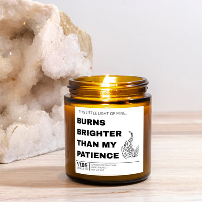 Vibe Candle Co. Hand-Poured Apricot Coconut Wax Candle, no more patience, parenting humor