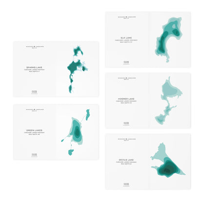Cascade Lakes Greeting Cards Set of 5 | Oregon Lake Depth Map Art Cards | PNW Nature Cards with Envelopes | Cascade Lakes Highway