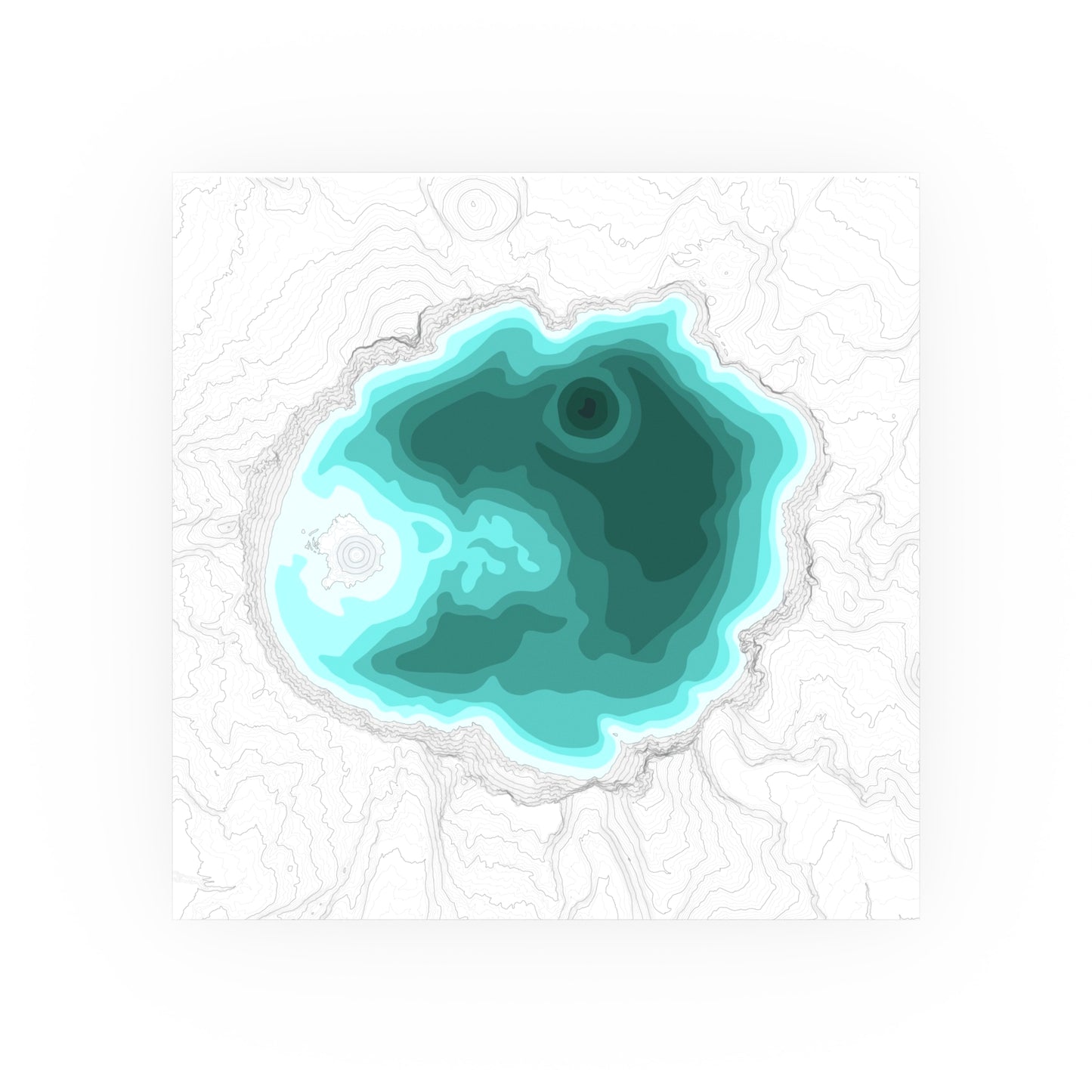 Crater Lake Line Art Print, Mountain Lake Decor, Modern Home, PNW Cascade Mountains, Central Oregon