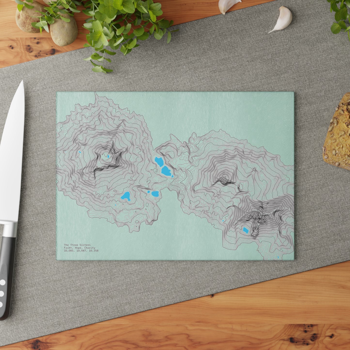 Tempered Glass Cutting Board | Three Sister Topographic Map