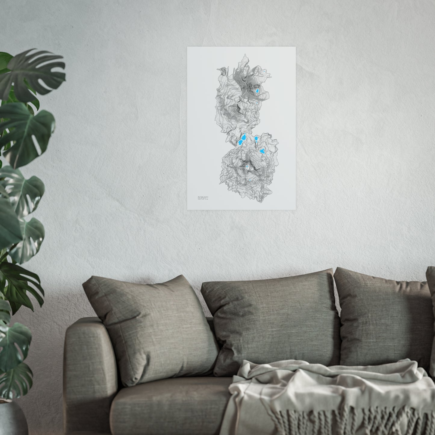 Geographic Art Print, Elegant Map Decor, Modern Home Decor, Unique Wall Art, Gift for Nature Lovers, Three Sisters Topo