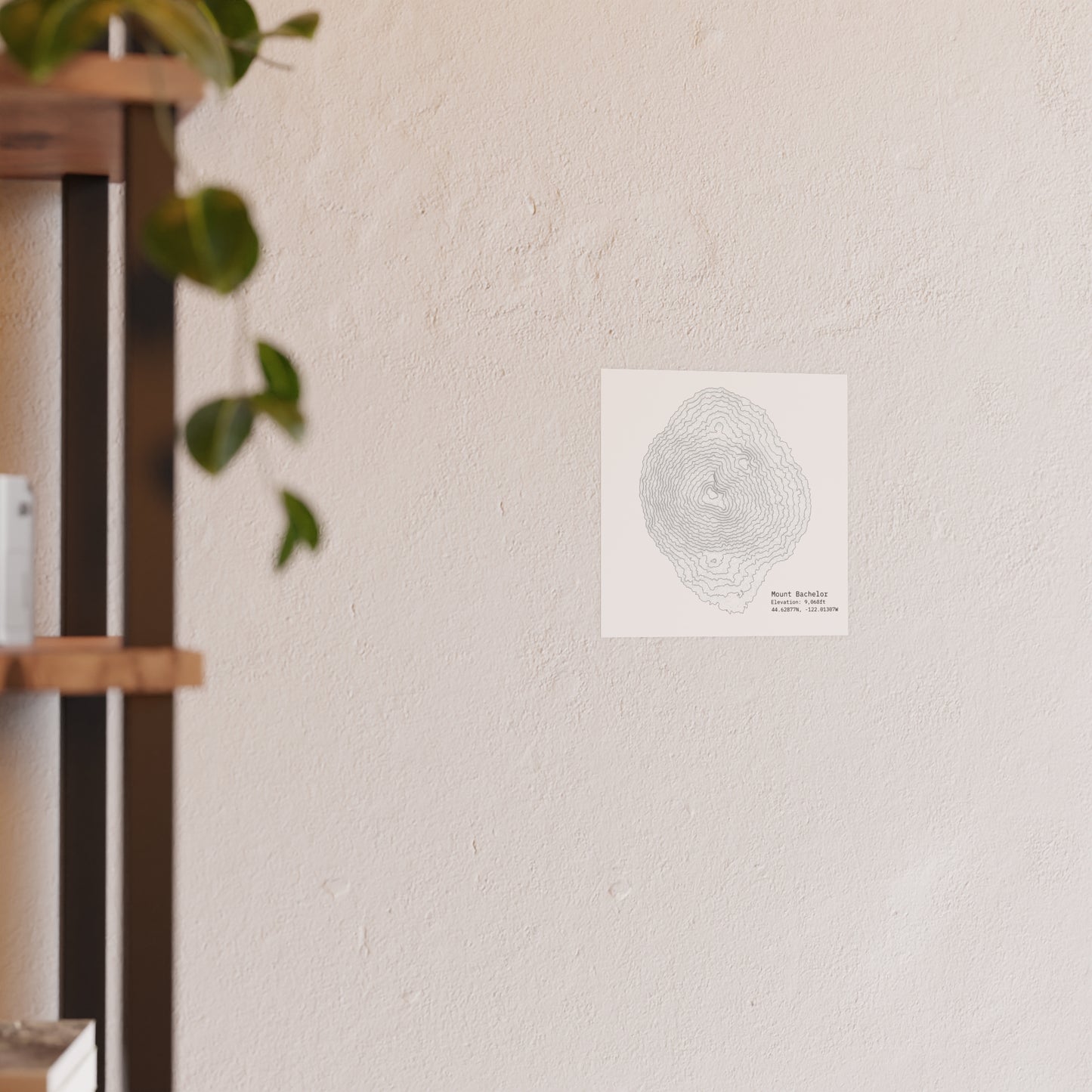 Mount Bachelor Topographic Satin Poster, Landscape Art Decor, Unique Gift, Wall Art, Hiking Decor, Home Office Decoration